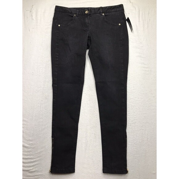 NWT THEORY Russia Black Jeans Women 12 (34x30) Skinny Taper Stretch Denim Biker - Picture 1 of 16